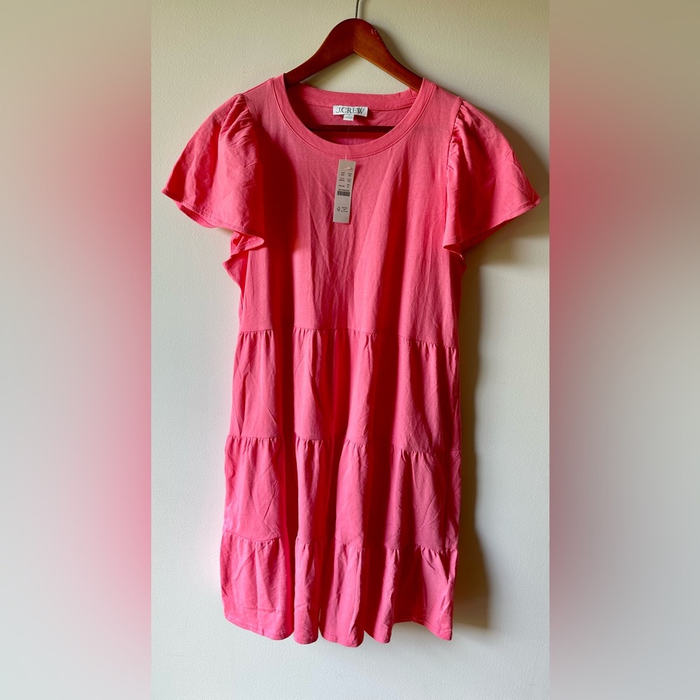 J. Crew KNIT BROKEN-IN JERSEY TIERED MINI DRESS - Tea Rose color - Size M